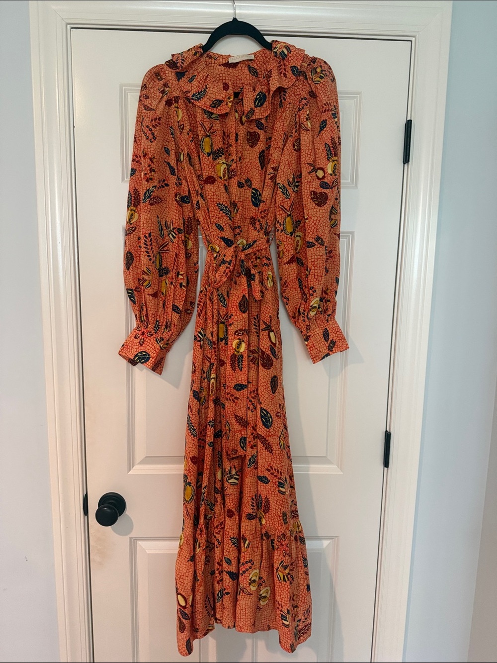 Ulla Johnson Silk Orange Floral Long-Sleeve Maxi Dress